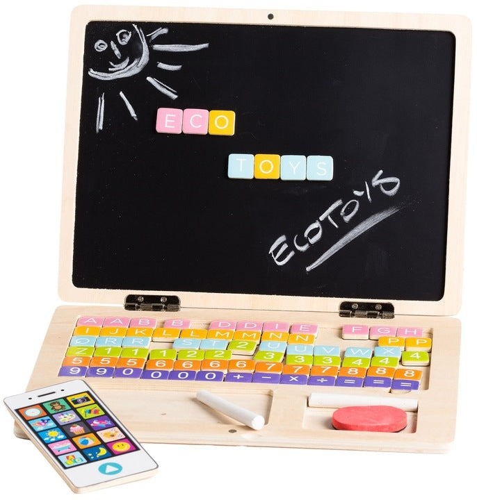 Wooden educational laptop ECOTOYS magnetic board
