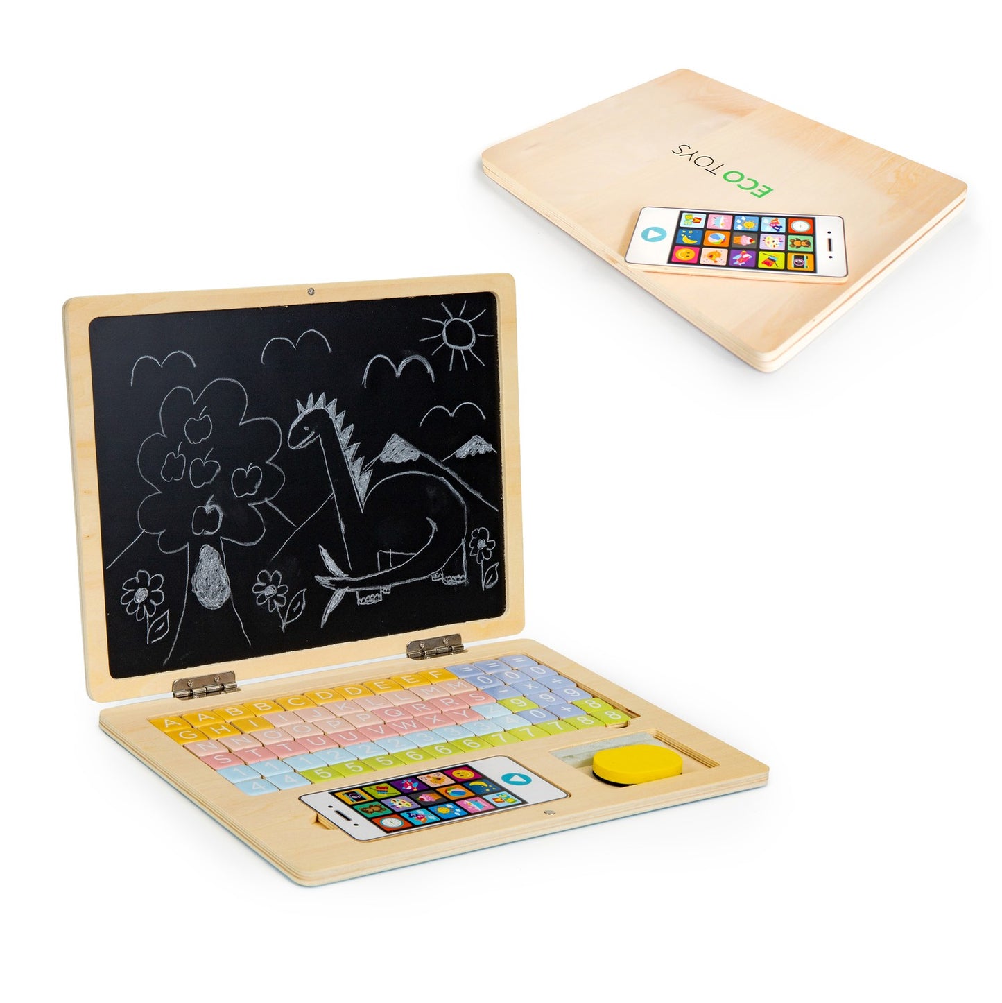 Wooden educational laptop ECOTOYS magnetic board