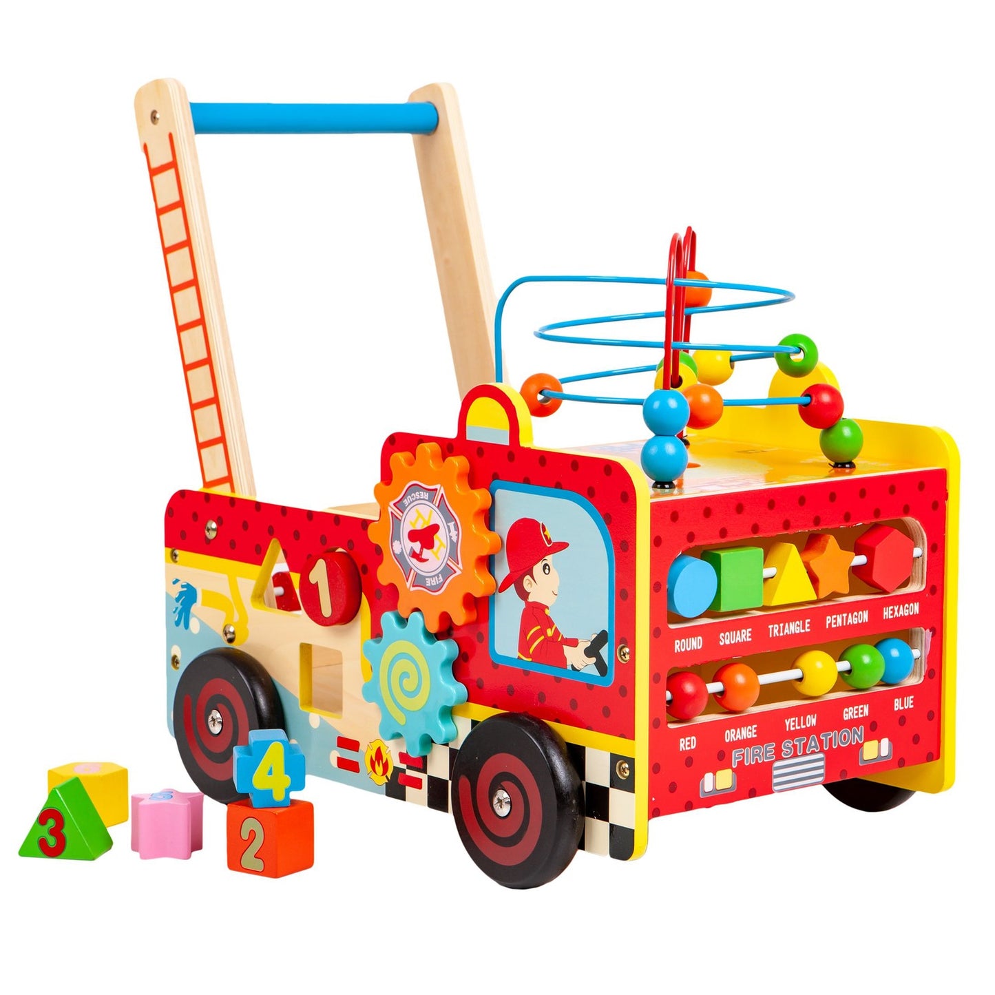 Wooden educational pusher fire brigade + ECOTOYS blocks