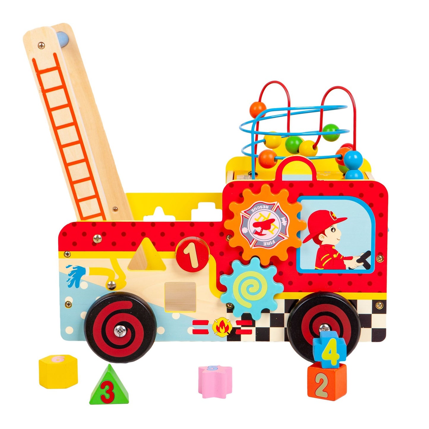 Wooden educational pusher fire brigade + ECOTOYS blocks