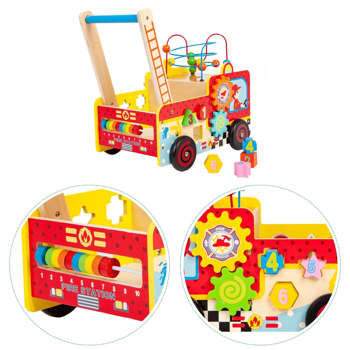 Wooden educational pusher fire brigade + ECOTOYS blocks