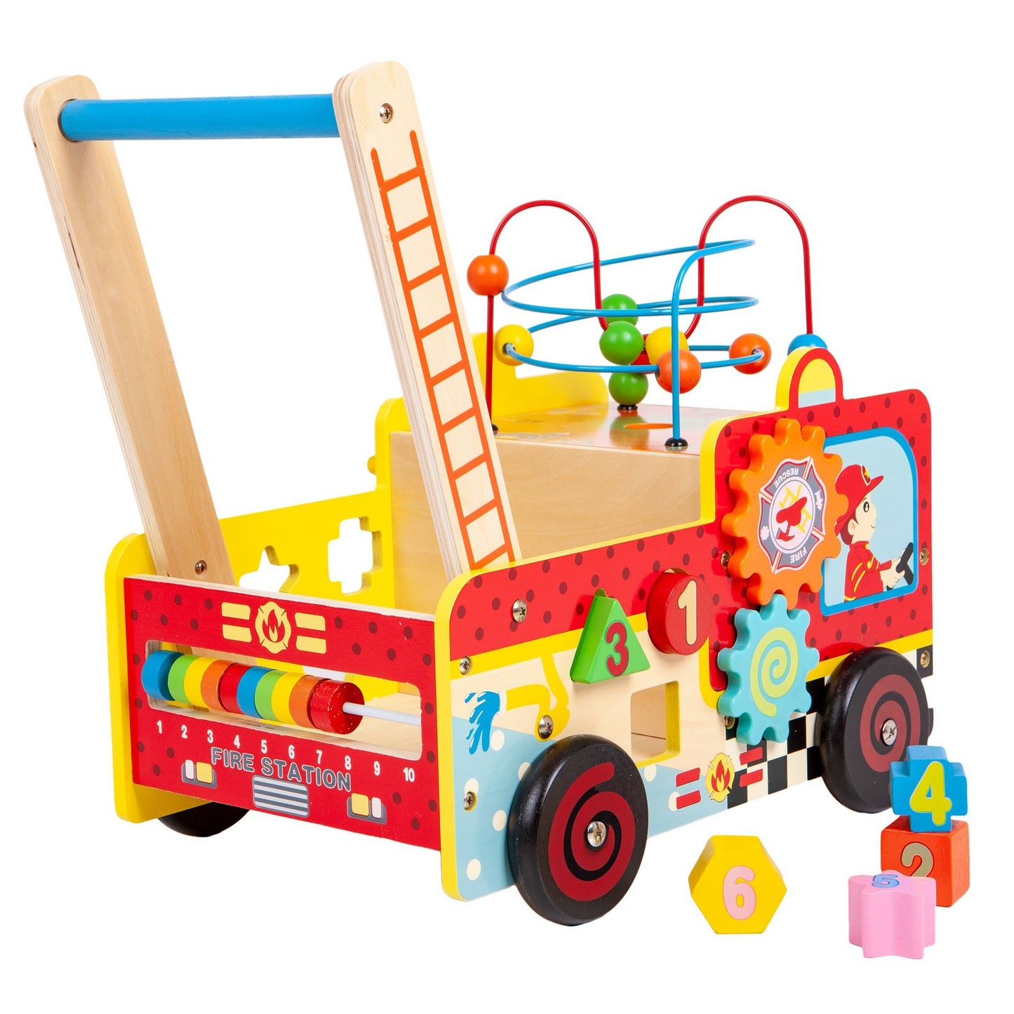 Wooden educational pusher fire brigade + ECOTOYS blocks