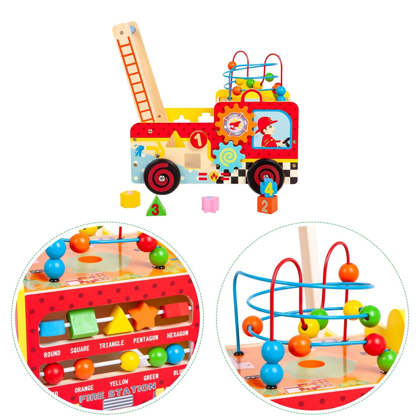 Wooden educational pusher fire brigade + ECOTOYS blocks