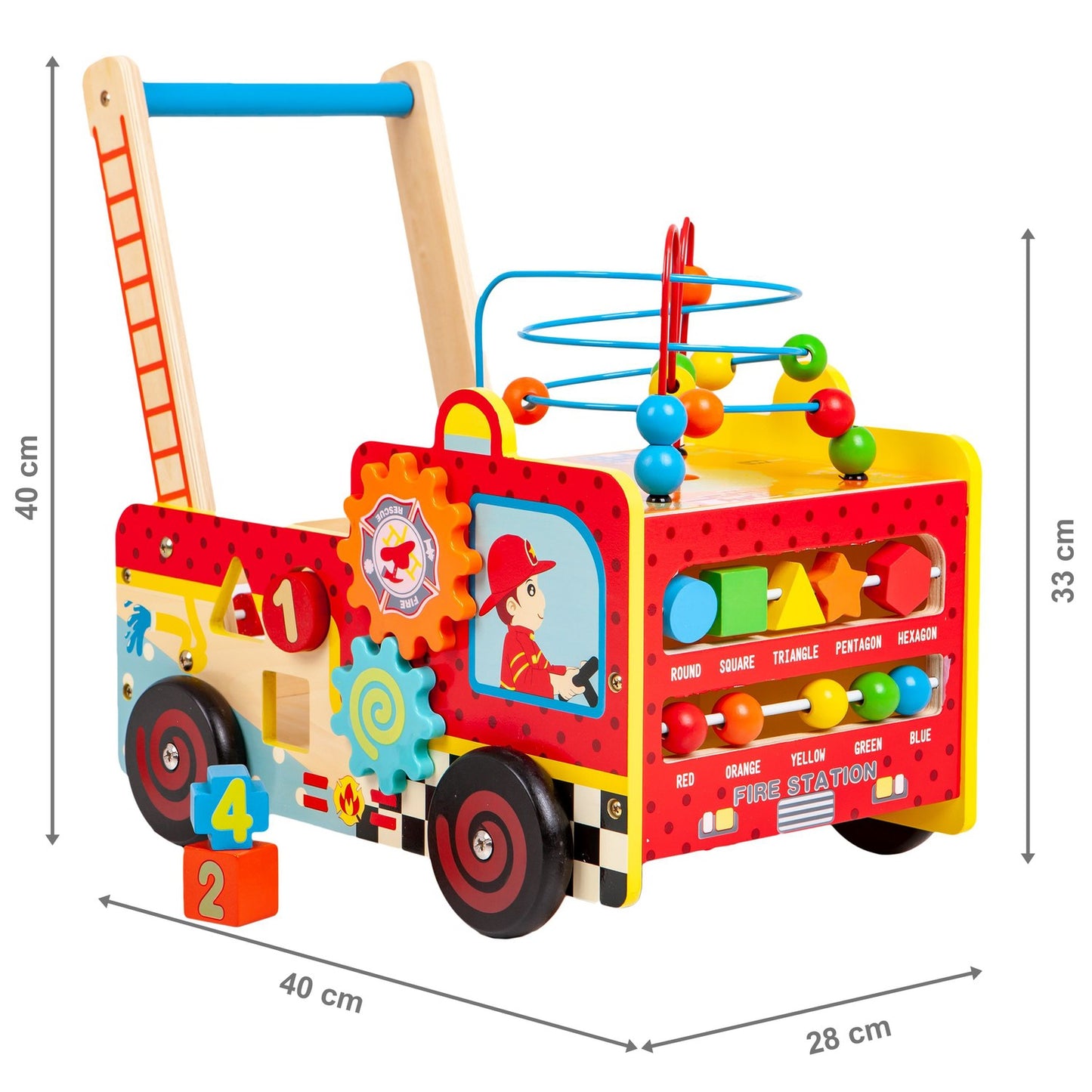 Wooden educational pusher fire brigade + ECOTOYS blocks