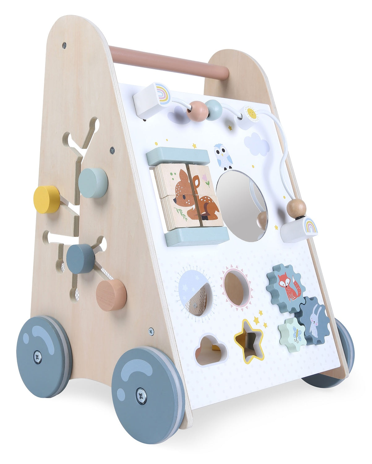 Wooden educational push walker with movable elements, ECOTOYS