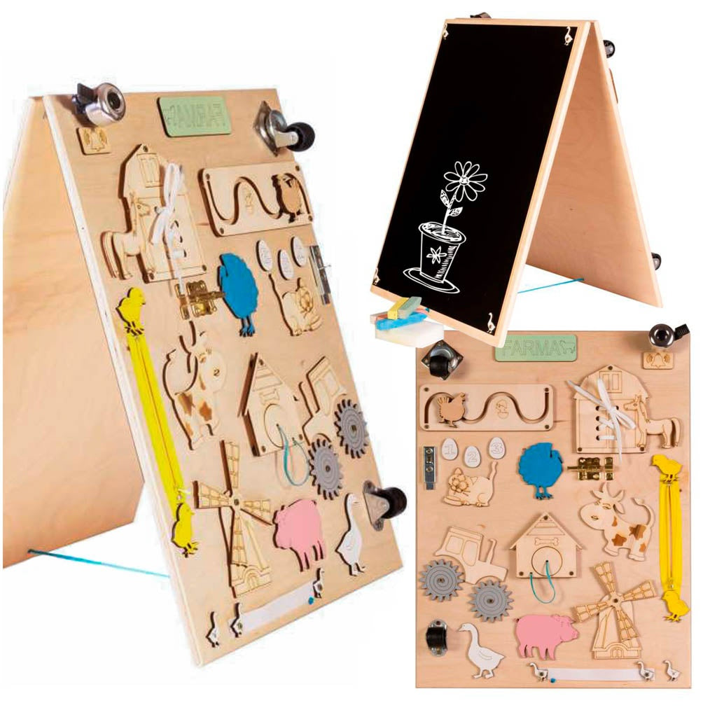 Wooden farm two-sided chalkboard manipulation board natural farm