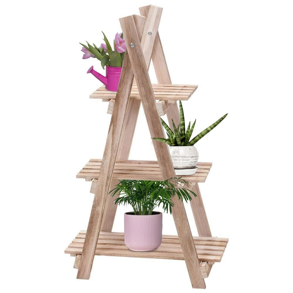 Wooden flower stand: Three-level ladder for flowers and herbs