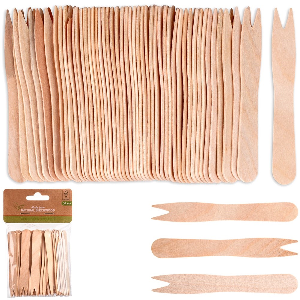Wooden french fries snack forks 8.5 cm 50 pcs.