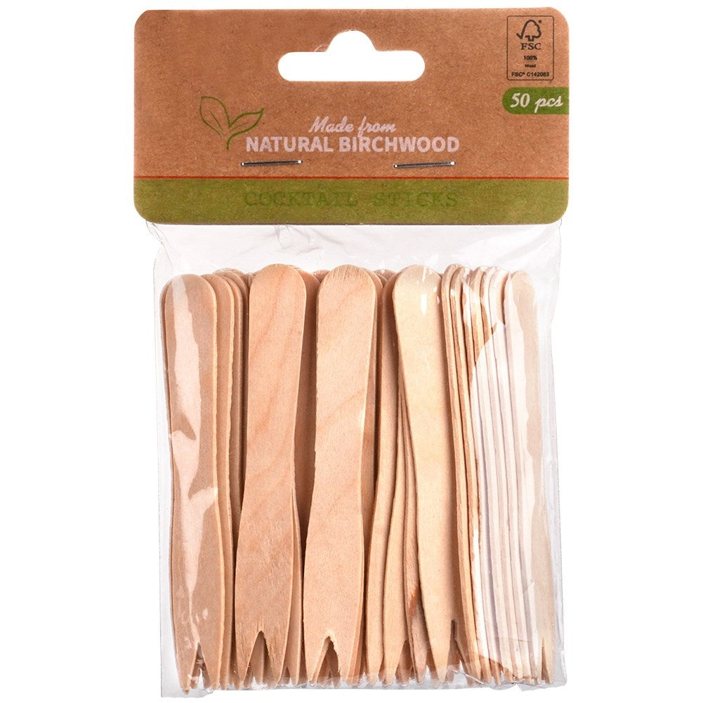 Wooden french fries snack forks 8.5 cm 50 pcs.