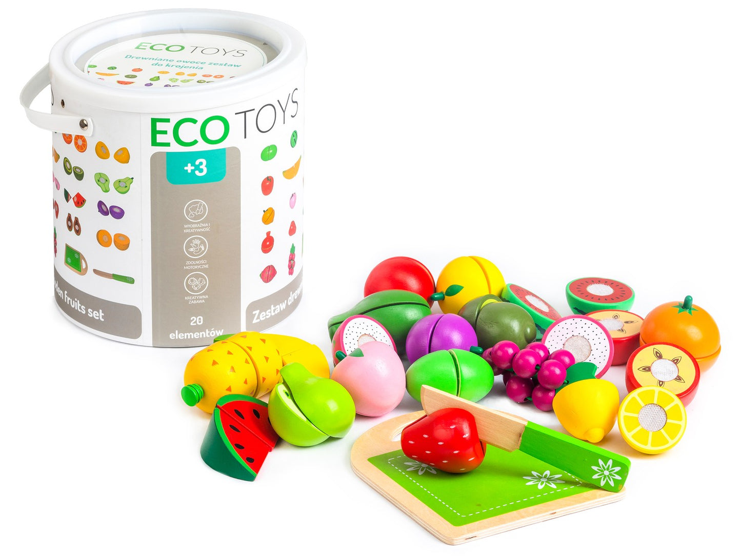 Wooden fruit for cutting, 20 pieces ECOTOYS