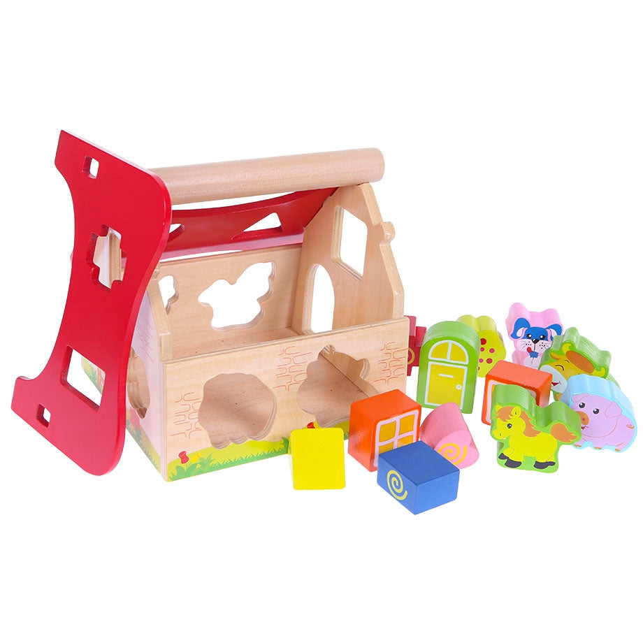 Wooden house farm sorter with blocks Ecotoys