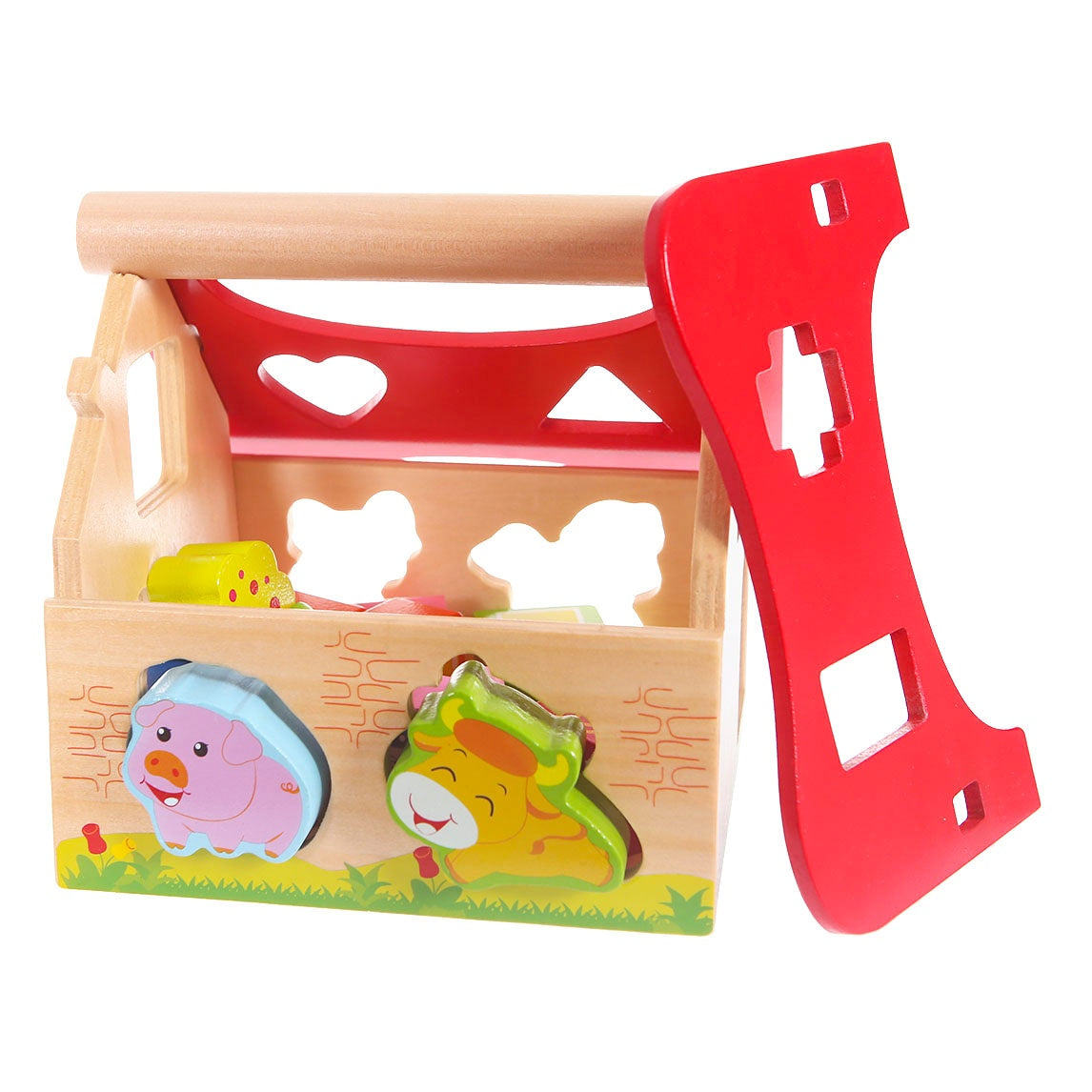 Wooden house farm sorter with blocks Ecotoys