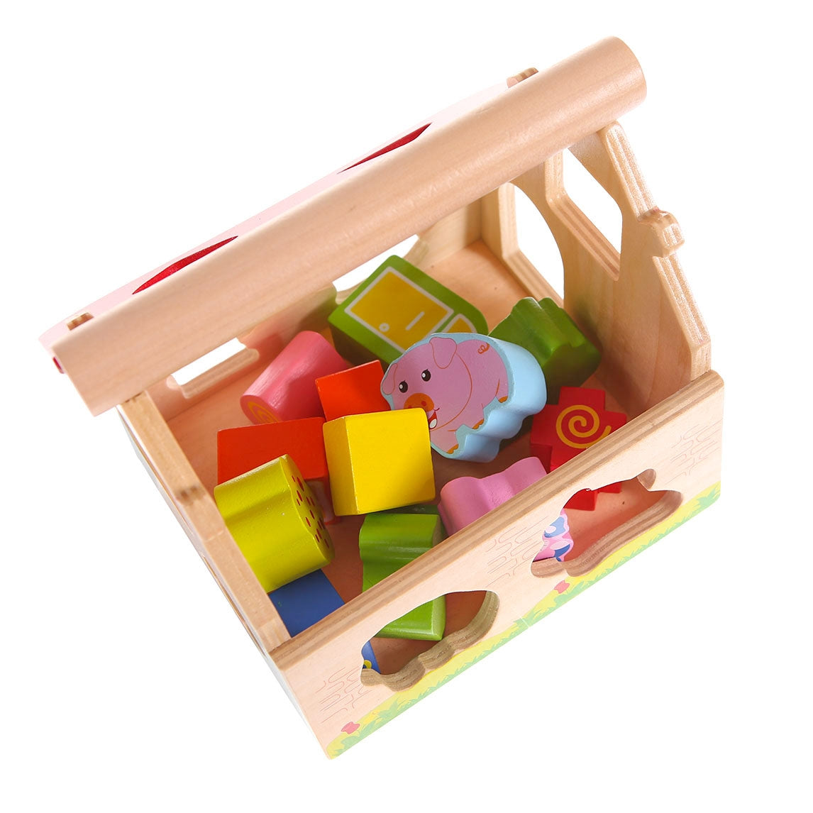 Wooden house farm sorter with blocks Ecotoys