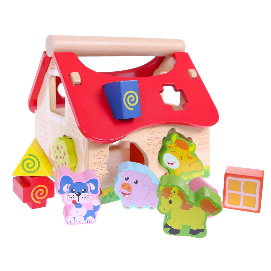 Wooden house farm sorter with blocks Ecotoys