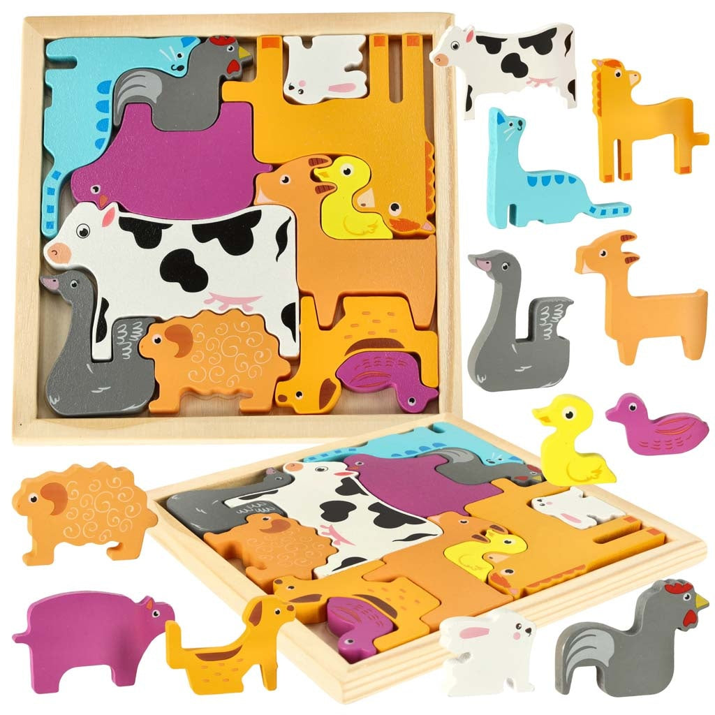 Wooden jigsaw puzzle match shapes animals