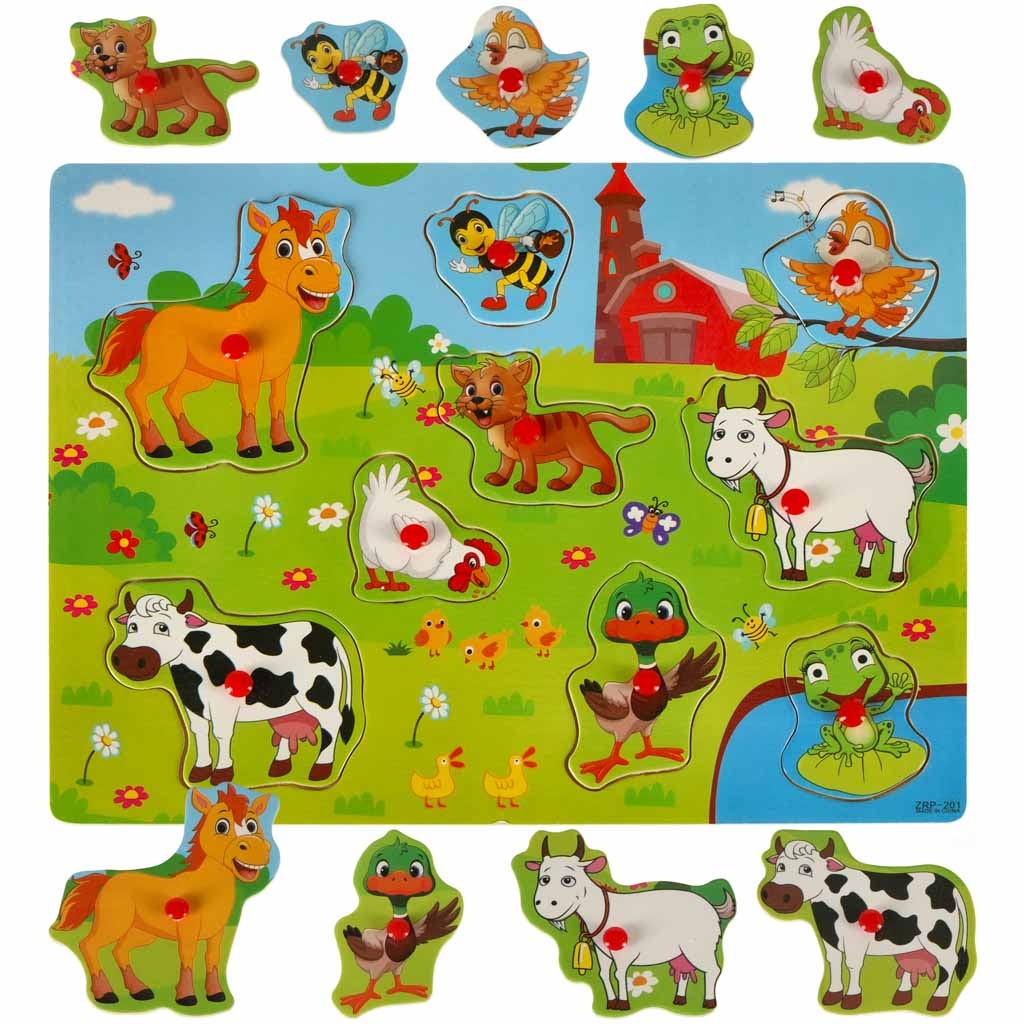 Wooden jigsaw puzzle match shapes farm