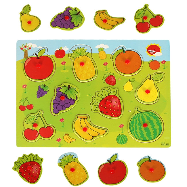 Wooden jigsaw puzzle match shapes fruit