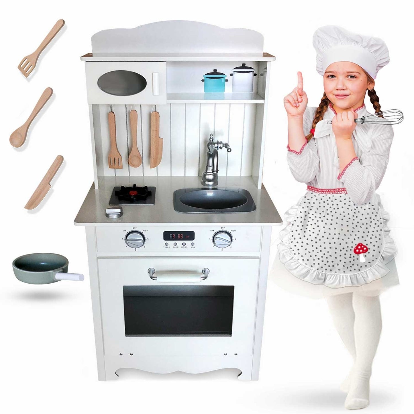 Wooden kitchen for children - retro with accessories