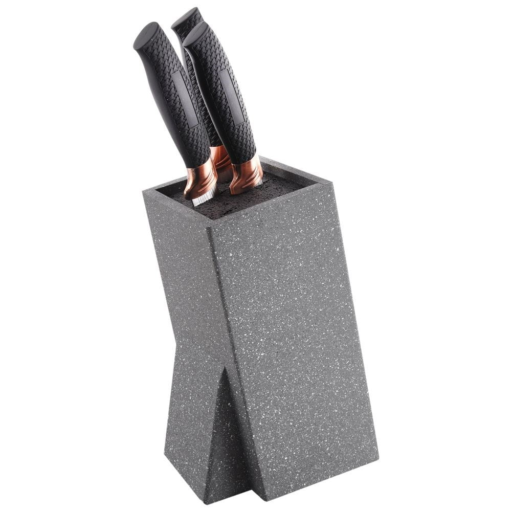 Wooden knife rack with black plastic brush, protects knives and utensils