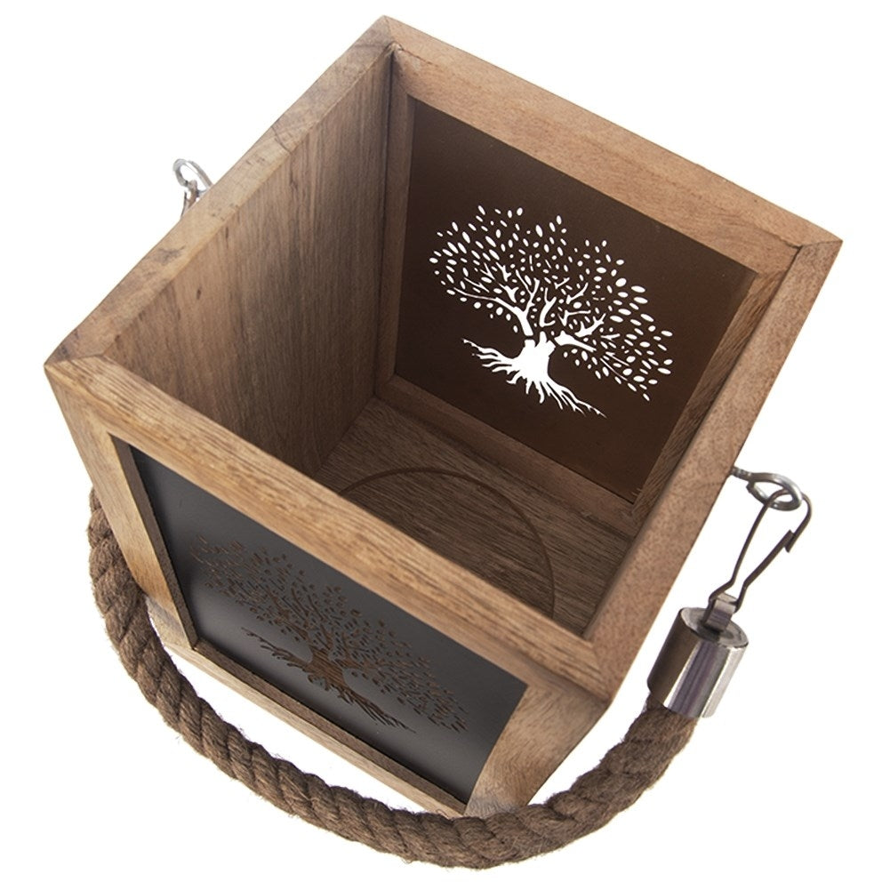 Wooden lantern with tree motif for indoors and outdoors