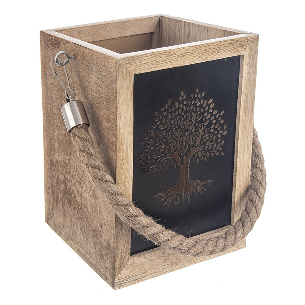 Wooden lantern with tree motif for indoors and outdoors