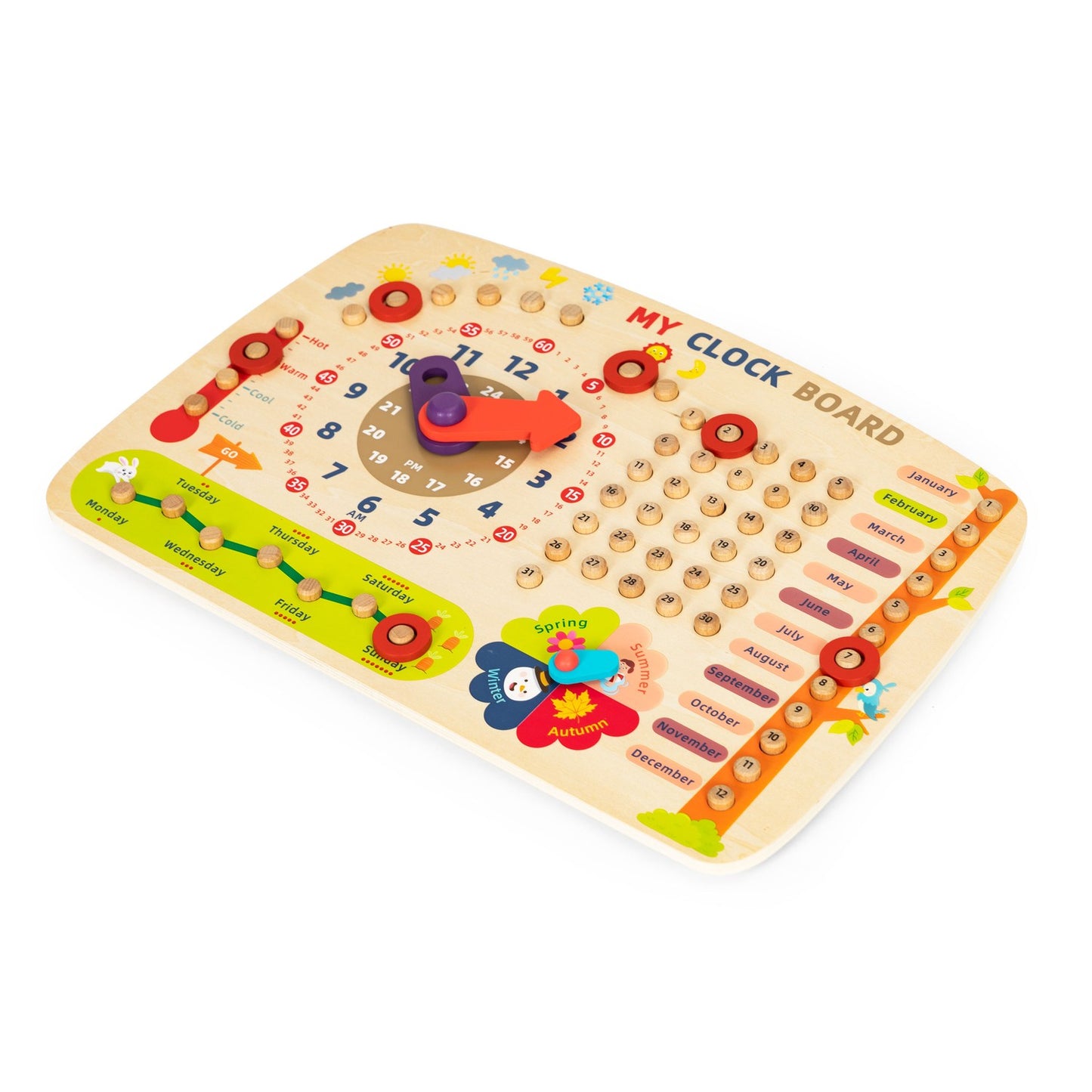 Wooden manipulation board for children, calendar clock ECOTOYS