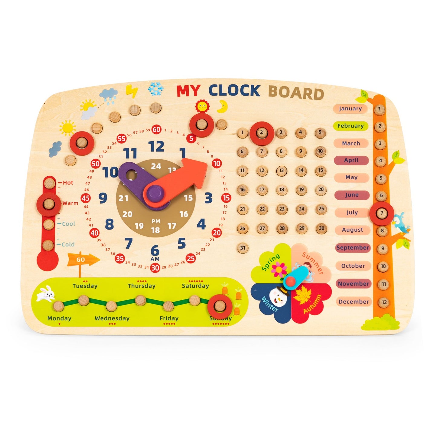 Wooden manipulation board for children, calendar clock ECOTOYS