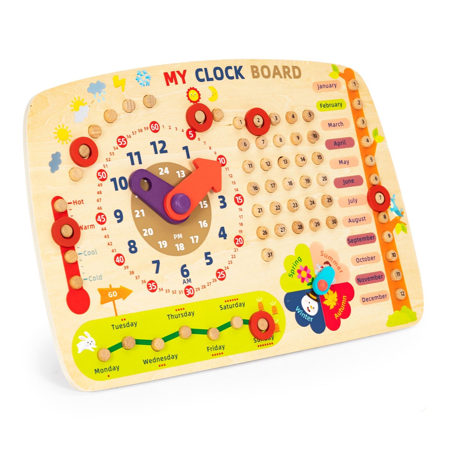 Wooden manipulation board for children, calendar clock ECOTOYS