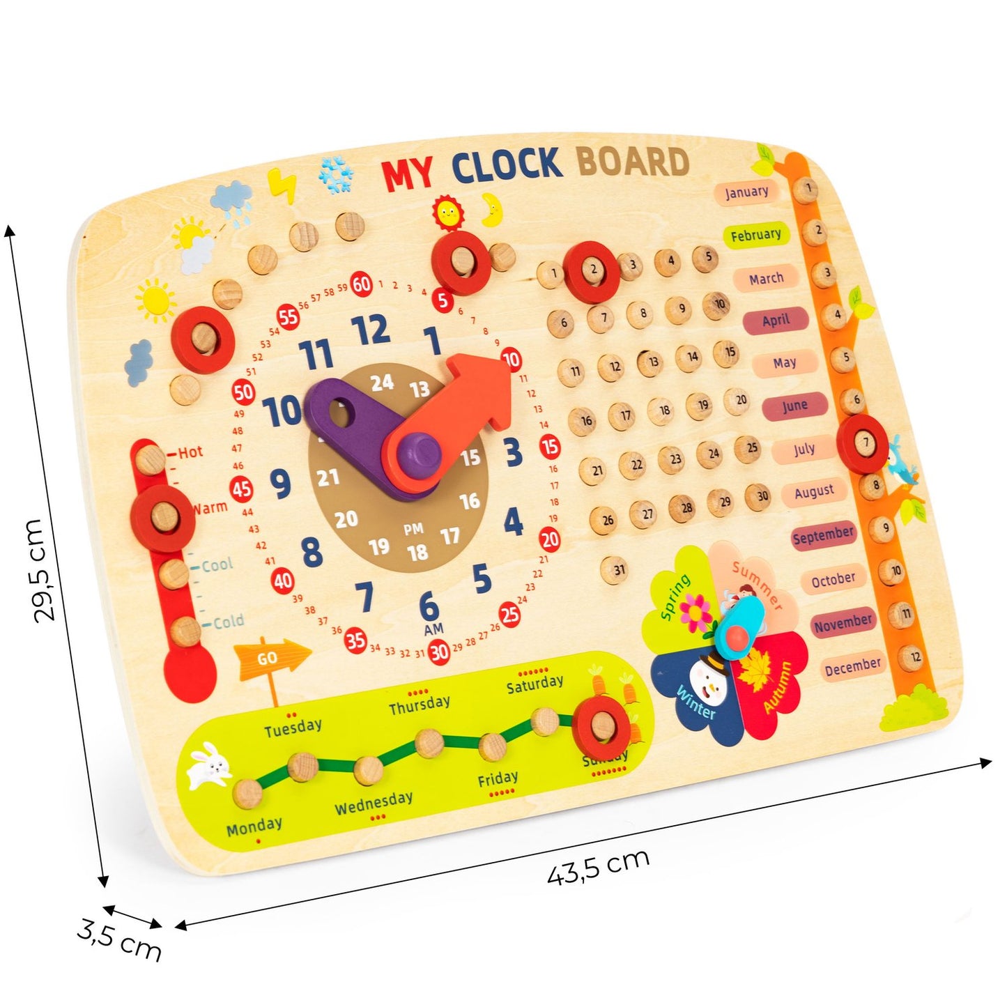 Wooden manipulation board for children, calendar clock ECOTOYS