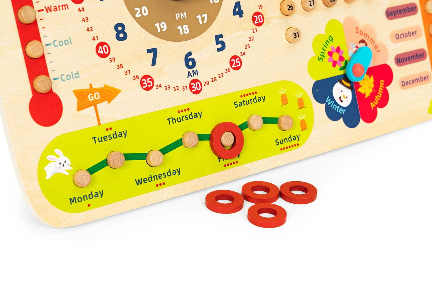 Wooden manipulation board for children, calendar clock ECOTOYS
