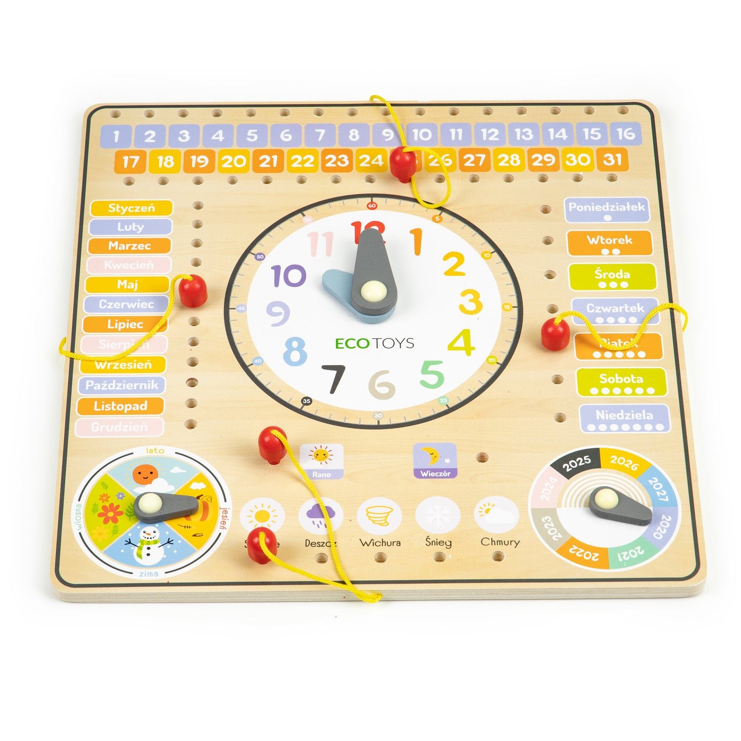 Wooden manipulation board with calendar & clock