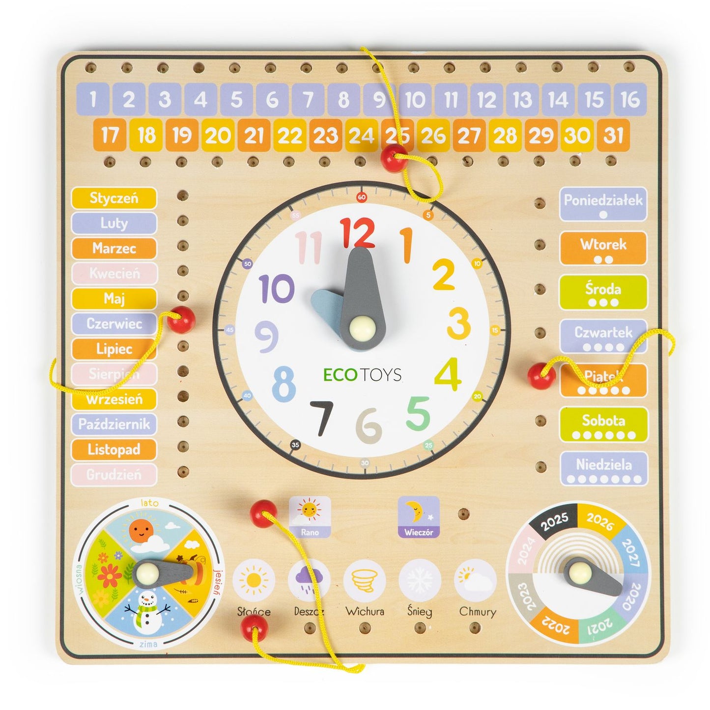 Wooden manipulation board with calendar & clock