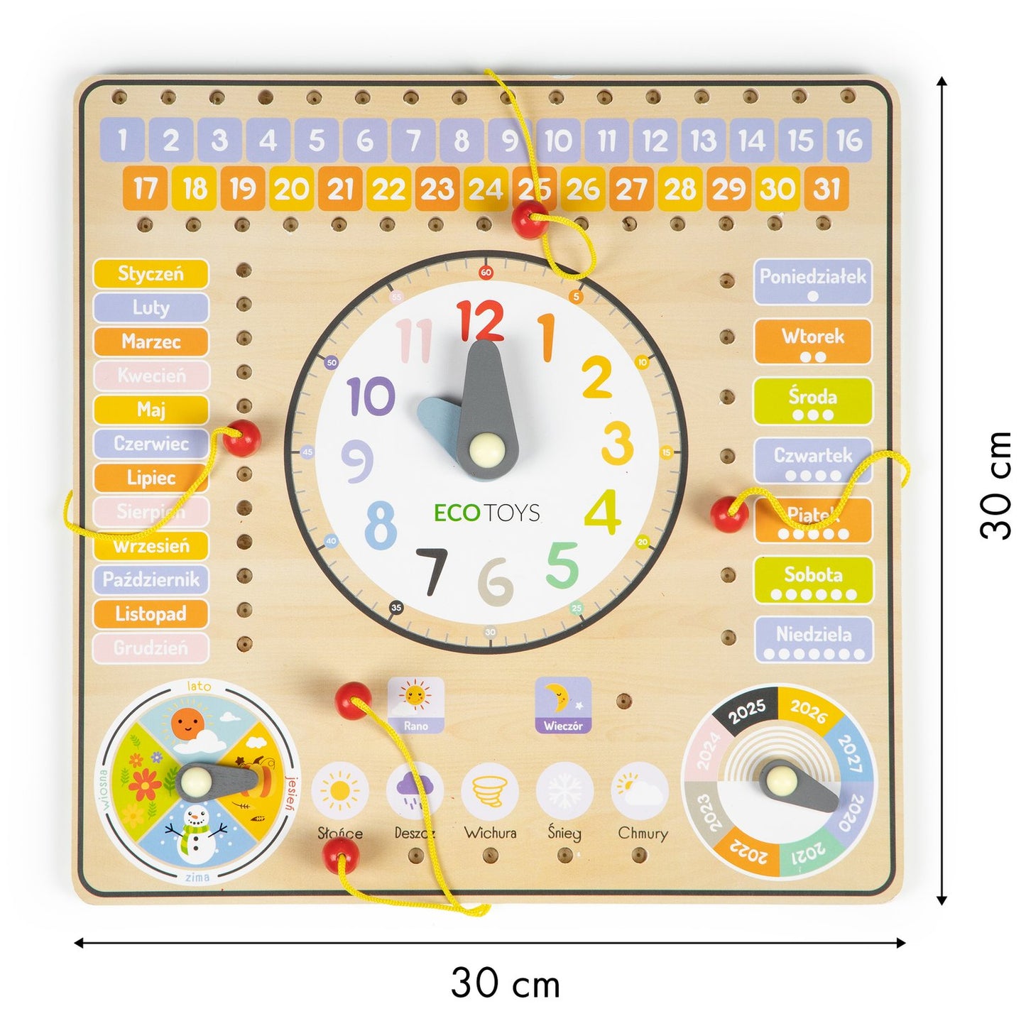 Wooden manipulation board with calendar & clock