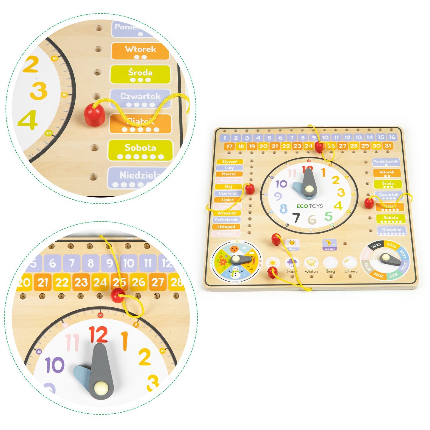 Wooden manipulation board with calendar & clock