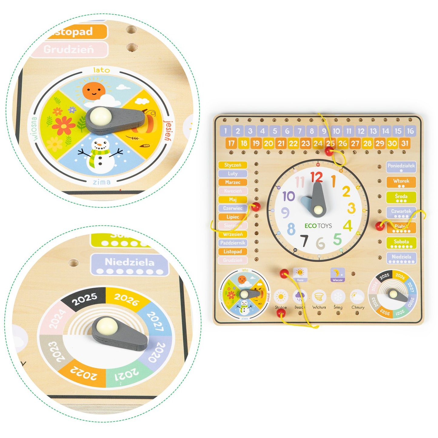 Wooden manipulation board with calendar & clock