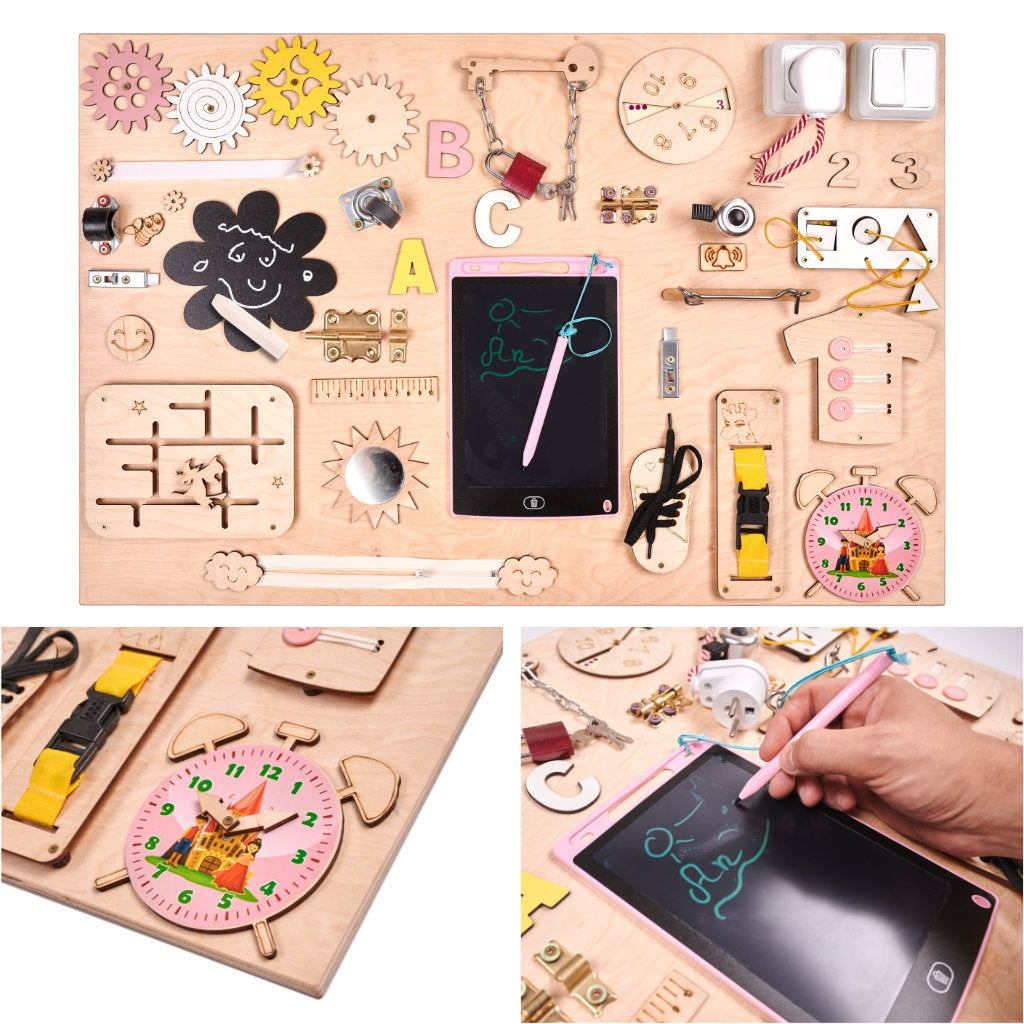 Wooden manipulative board pink clock 75x50cm