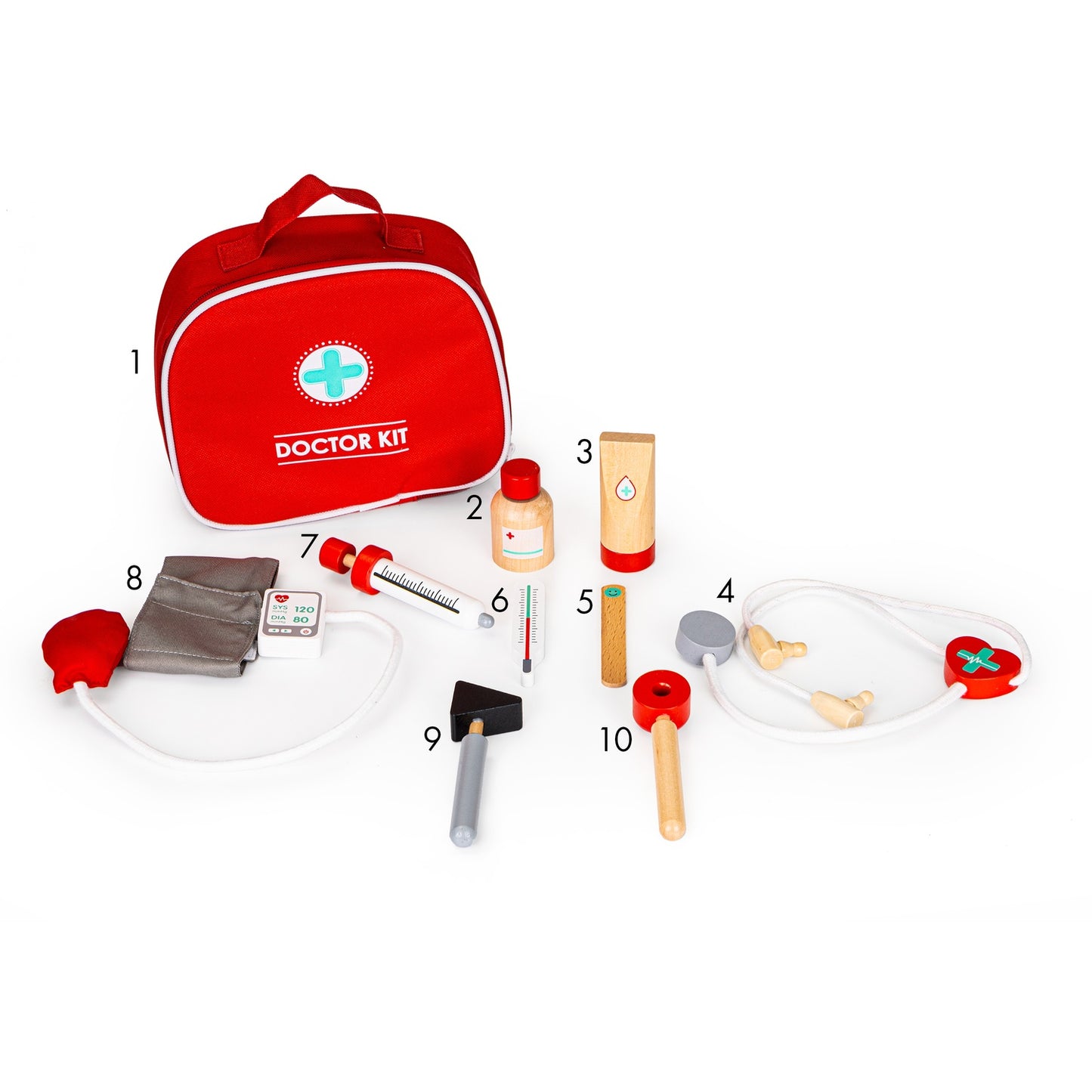 Wooden medical kit bag + 9 pcs. ECOTOYS