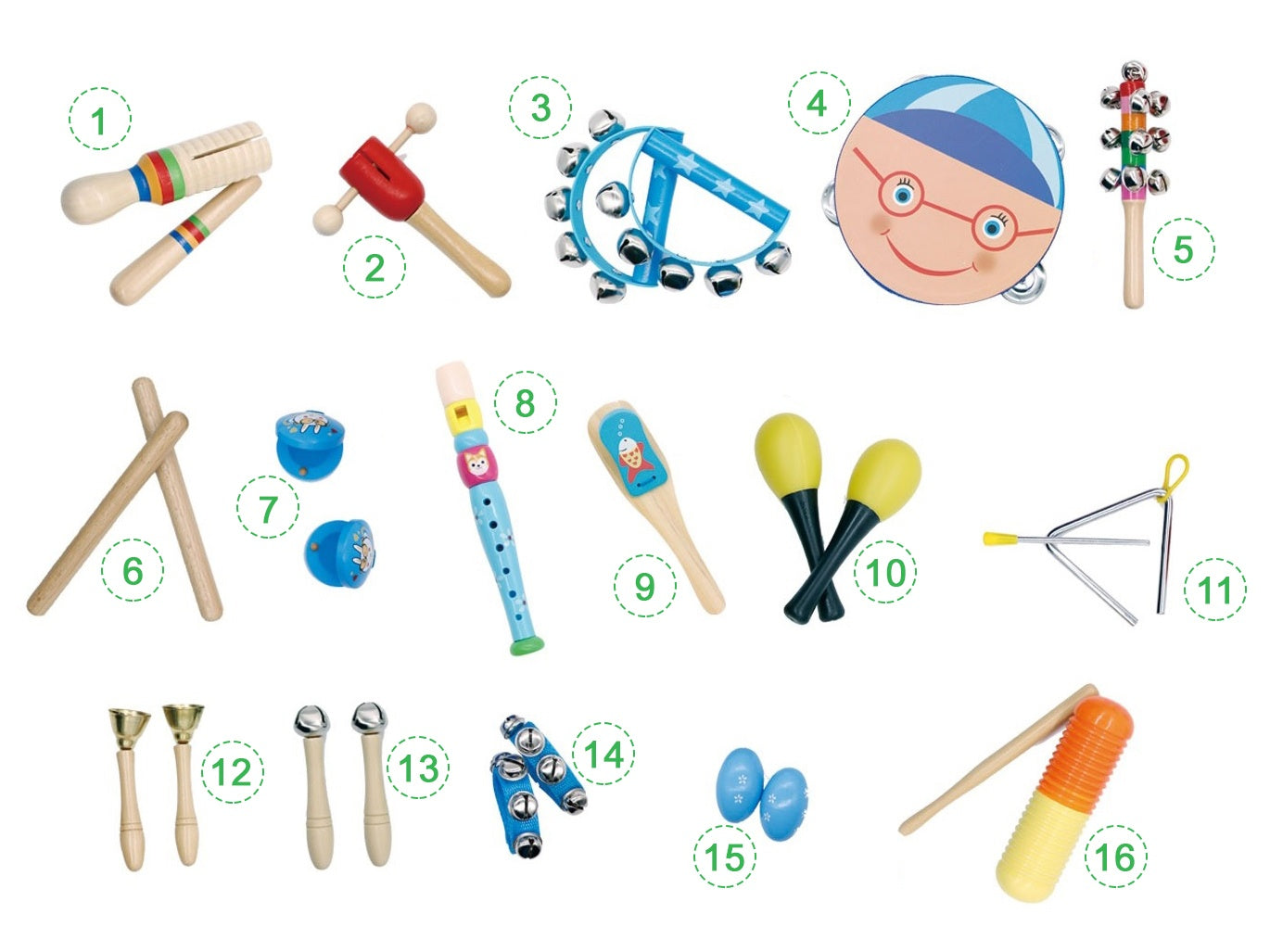Wooden musical instruments toys set of 16 + bag ECOTOYS