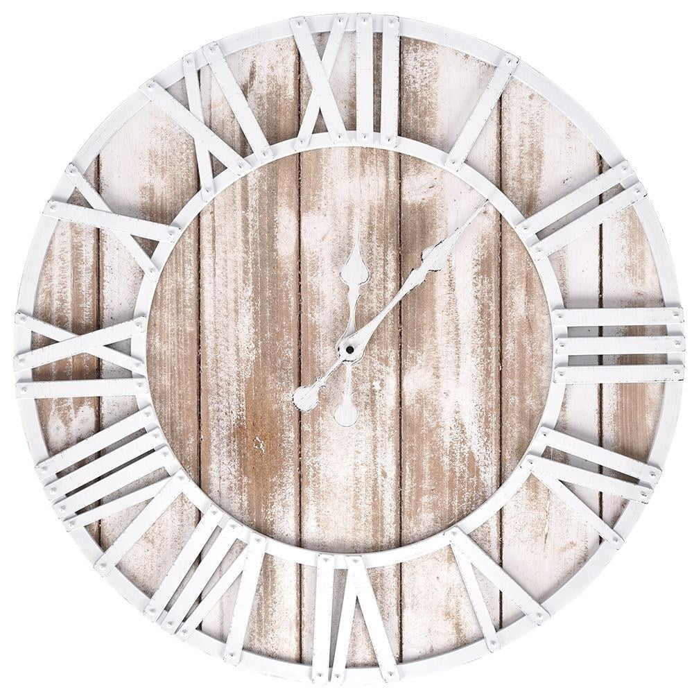 Wooden plank designed wall clock in MDF, 60 cm diameter