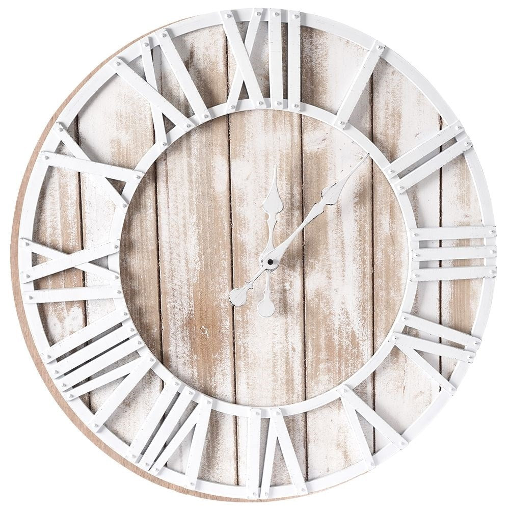 Wooden plank designed wall clock in MDF, 60 cm diameter