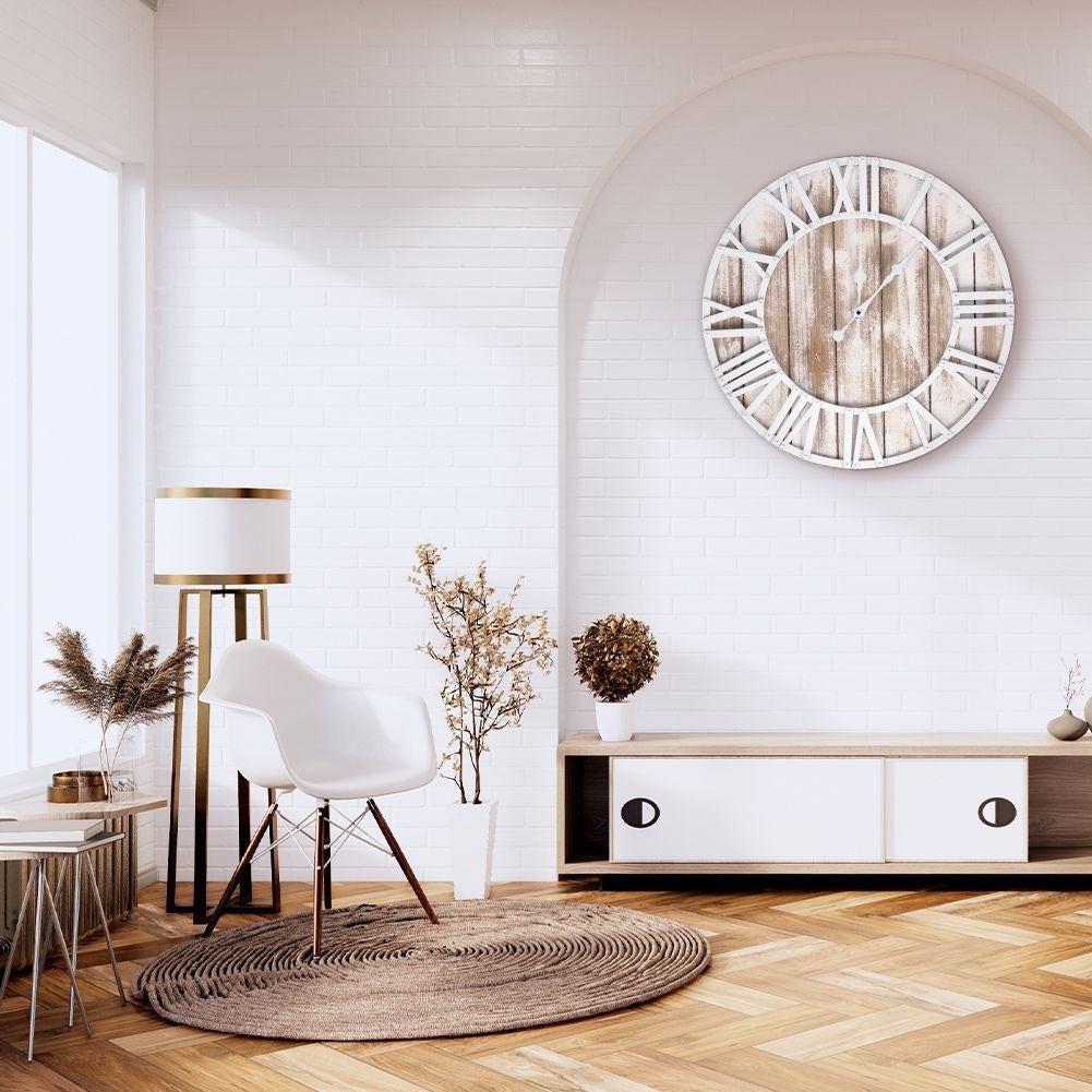 Wooden plank designed wall clock in MDF, 60 cm diameter