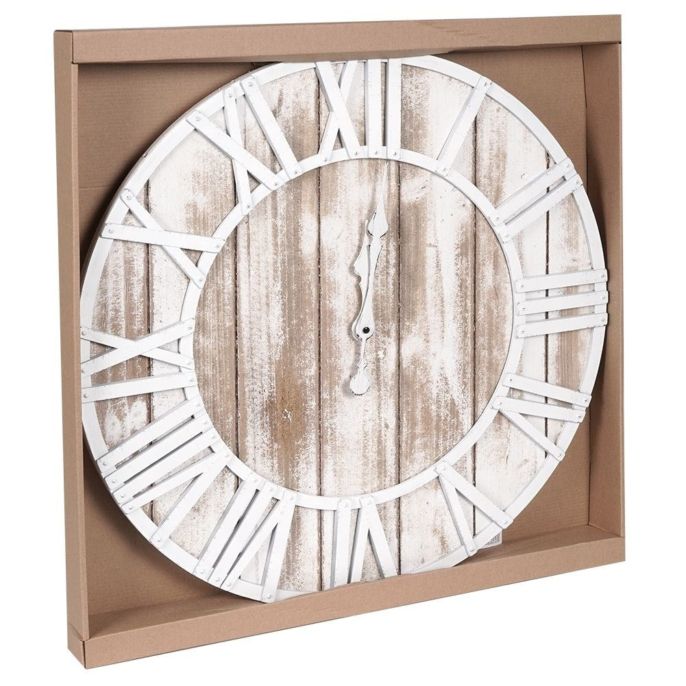 Wooden plank designed wall clock in MDF, 60 cm diameter