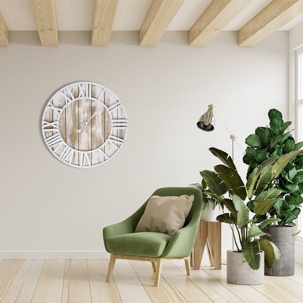 Wooden plank designed wall clock in MDF, 60 cm diameter