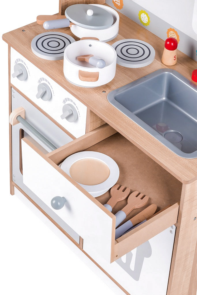 Wooden play kitchen for kids with additional accessories, ECOTOYS