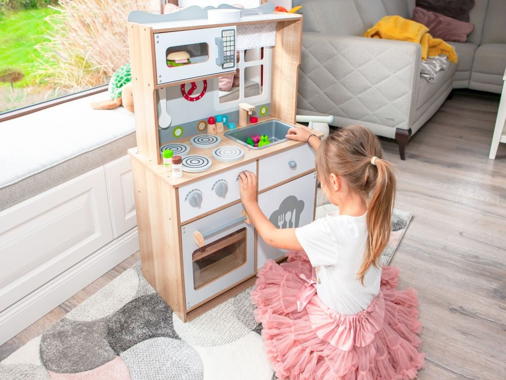 Wooden play kitchen for kids with additional accessories, ECOTOYS