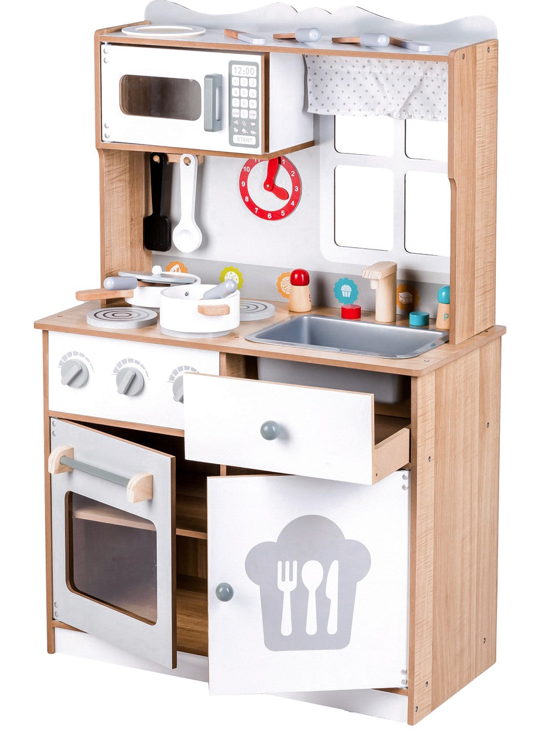 Wooden play kitchen for kids with additional accessories, ECOTOYS