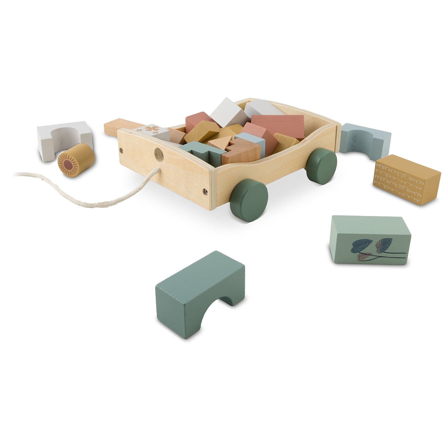 Wooden pull toy with NK-853 Nukido blocks