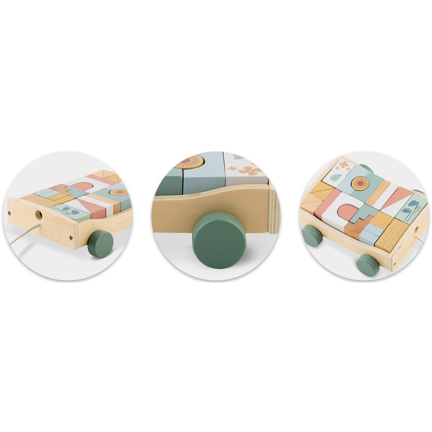 Wooden pull toy with NK-853 Nukido blocks