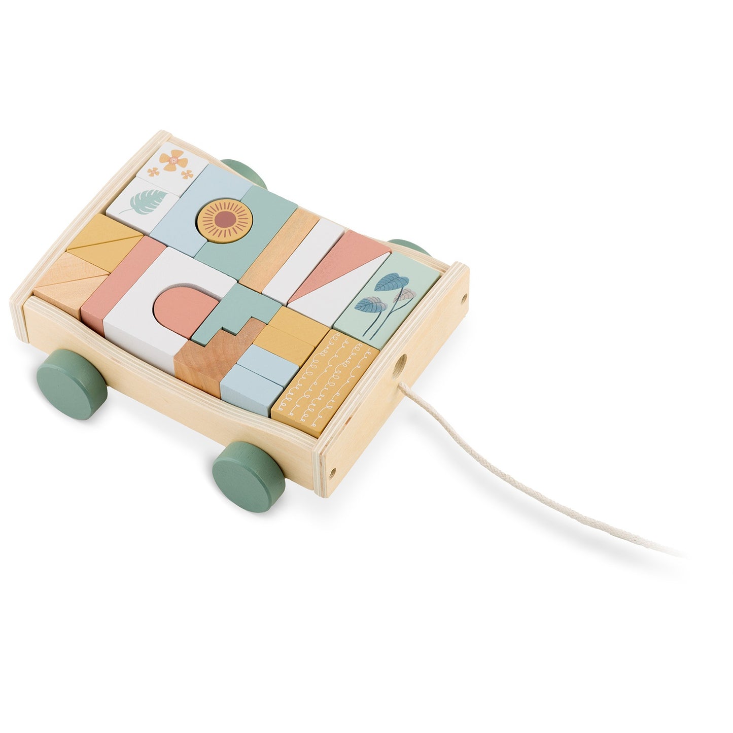 Wooden pull toy with NK-853 Nukido blocks