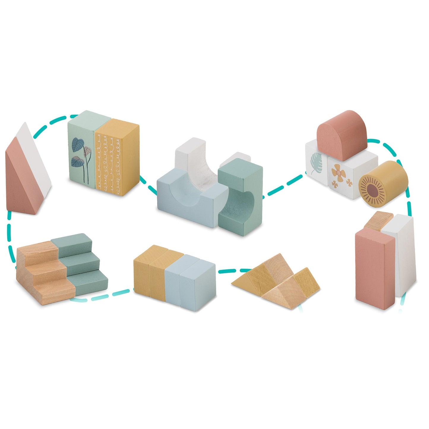 Wooden pull toy with NK-853 Nukido blocks